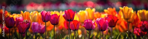Blurry colorful tulips in field © Boomanoid