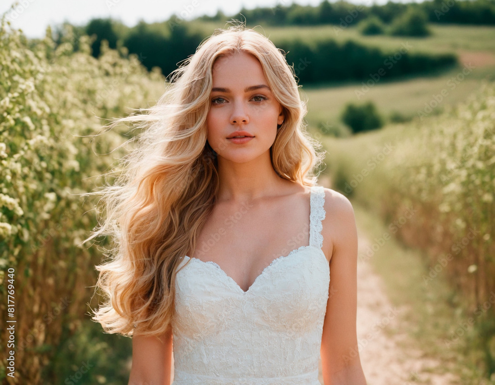Blonde Beautiful Girl In The Nature Long Wavy Hair Film Grainy Shot Blonde Beautiful Girl In The Nature Long Wavy Hair Film Grainy Shot