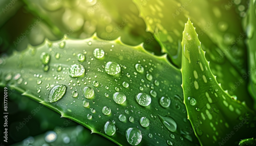 Fresh aloe vera leaves with droplets captured in a close-up, showcasing the vibrant and moisture-rich aspects of the plant Fresh aloe vera leaves with droplets captured in a close-up, showcasing the vibrant and moisture-rich aspects of the plant