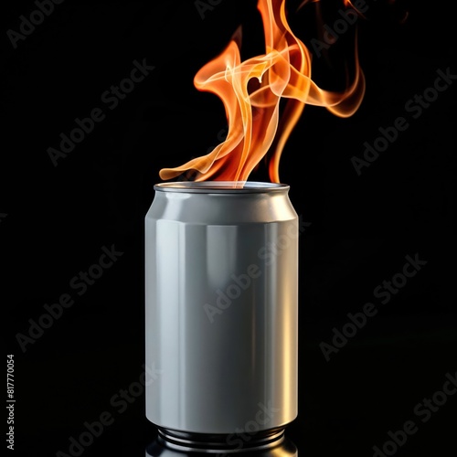 Flaming can on dark background photo