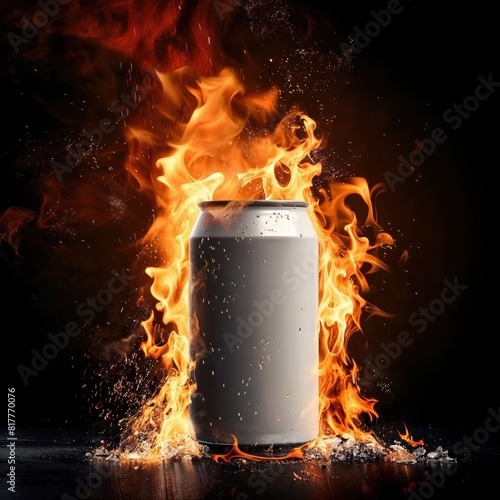 Fiery aluminum can with leaping flames