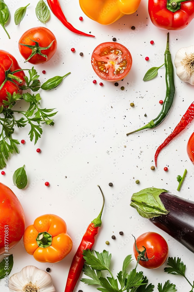 vegetables on white background top view place for text vegetables on white background top view place for text