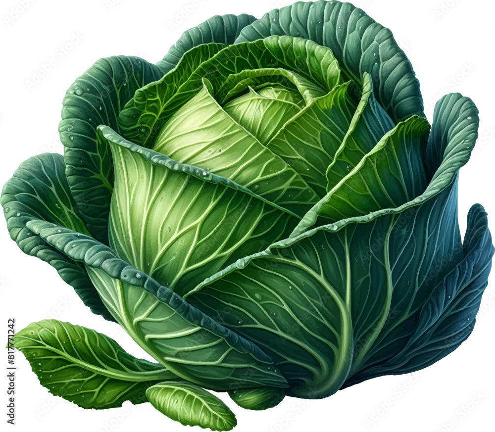 Obraz premium Fresh Green Cabbage Vector Illustration