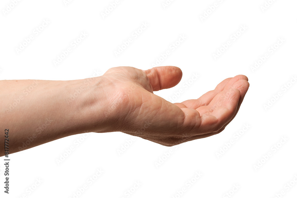 Male hand looking for alms or charity isolated