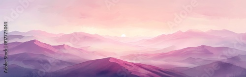 Watercolor illustration of a Wild West landscape at sunset, with rolling hills and distant mountains silhouetted against a sky painted in shades of pink and lavender --ar 19:6 Job ID: ada53099-75e8-4a