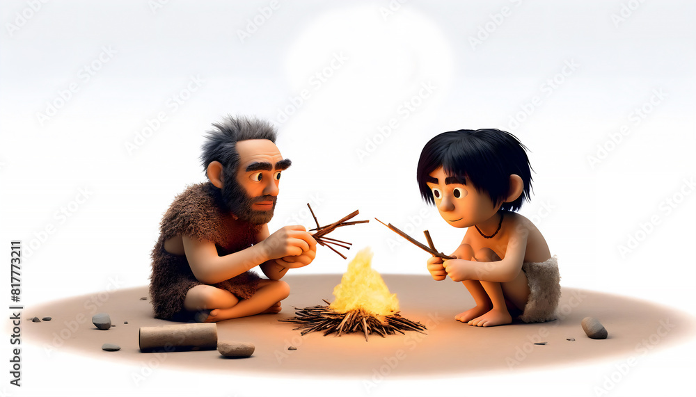 Spark of Genius! 3D Cartoon: Ancient Humans Discover Fire Making, From ...