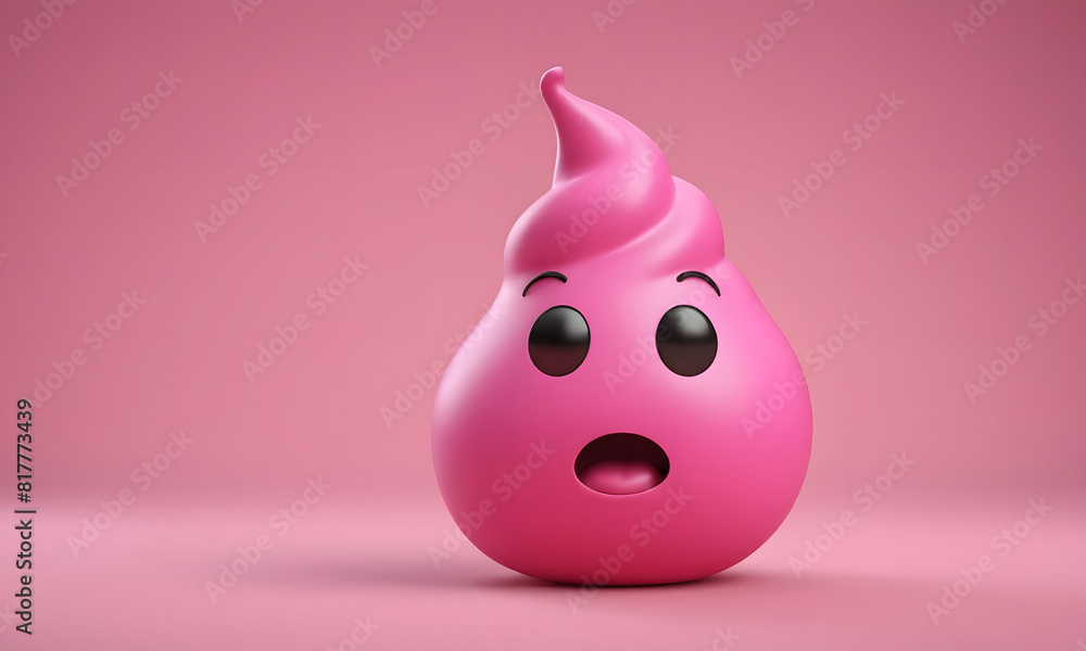 An image of a pink poop with a face on a pink background. Artificial intelligence. 
