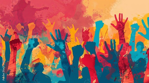 A Colorful Illustration of Raised Hands 
