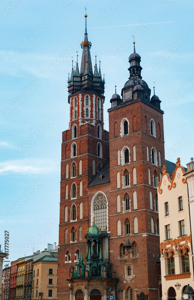 St Mary Basilica twin tower facade in Krakow, Poland St Mary Basilica twin tower facade in Krakow, Poland