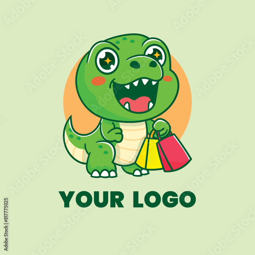 Cartoon dinosaur shopping mascot logo