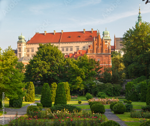 Wavel castle and garden in Krakow, Poland photo