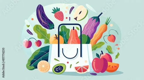 A grocery bag full of fresh fruits and vegetables