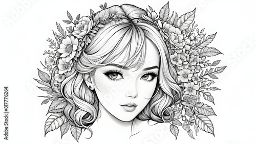 beautiful girl illustration for coloring book, coloring book, ai generated