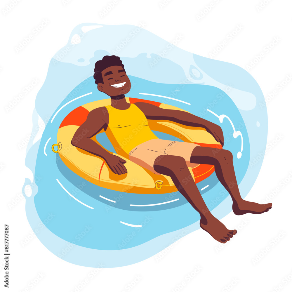 vector black man on an inflatable ring flat style .Generative AI