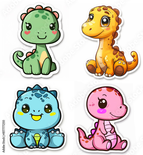 Cute kawaii ilustrations of different dinosaurs for stickers  emotes twitch  room decoration  logo  graphics  clipart  isolated  character design  decorative
