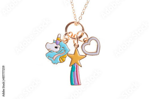 Children's pendant with unicorn on gold chain