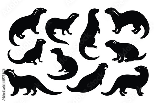 Set of otter Silhouette Design with white Background and Vector Illustration