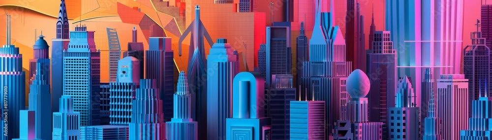 Paper art style of a cyberpunk cityscape, highlighted in vibrant synth wave styles, illustration template Paper art style of a cyberpunk cityscape, highlighted in vibrant synth wave styles, illustration template
