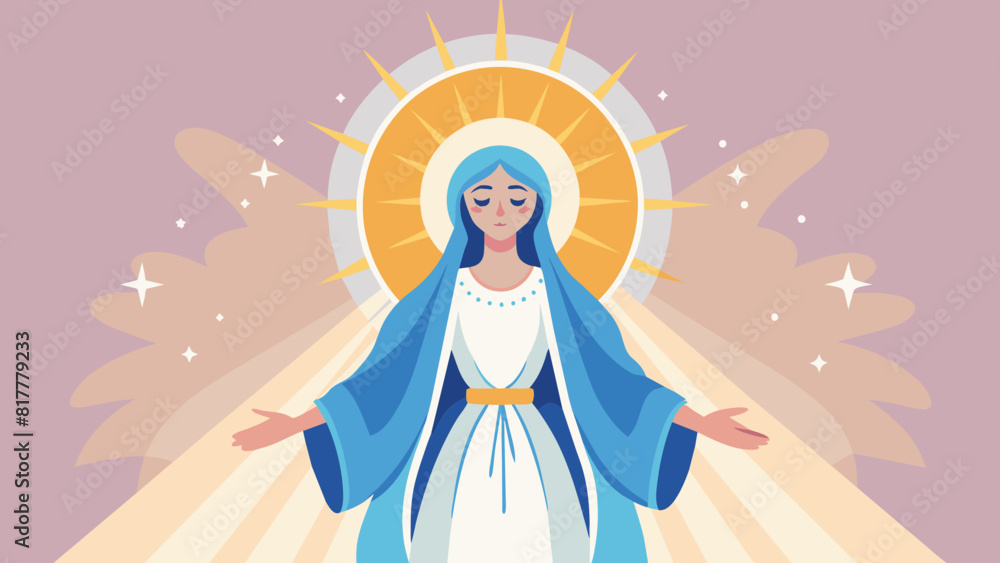 Serene Virgin Mary Illustration in Modern Flat Design Style. Assumption of the Blessed Virgin Mary Serene Virgin Mary Illustration in Modern Flat Design Style. Assumption of the Blessed Virgin Mary