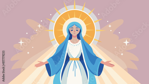 Serene Virgin Mary Illustration in Modern Flat Design Style. Assumption of the Blessed Virgin Mary