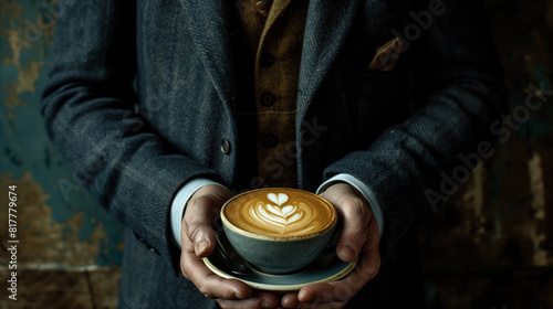 Hands Holding a Cup of Latte in a Stylish Outfit.