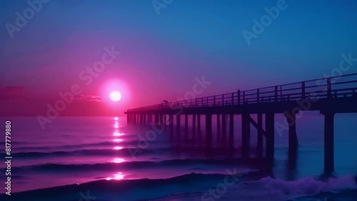 video of a long pier in the sea photo