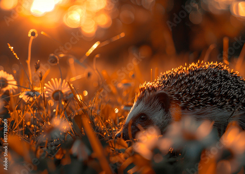  Hedgehog in the garden, deadwood hedge, forest, outdoor