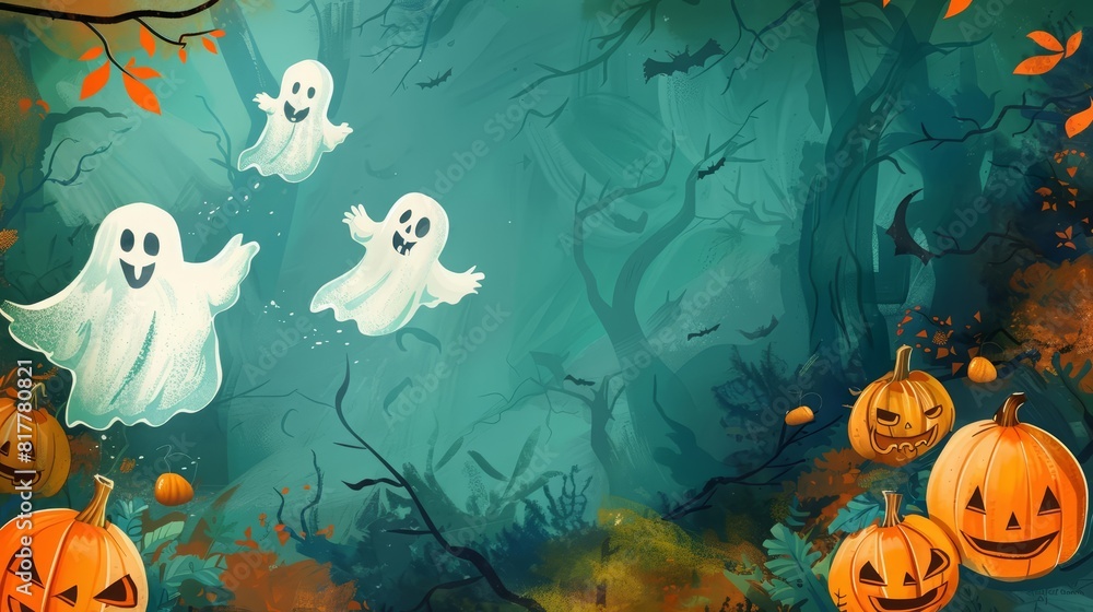 The creative template of a Halloween holiday celebration is captured with a festive banner design featuring pumpkins and ghosts The creative template of a Halloween holiday celebration is captured with a festive banner design featuring pumpkins and ghosts