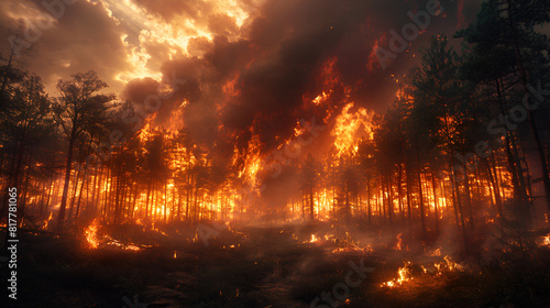 fire in the forest, The Forest is Ablaze as Trees Burn and Smoke 
