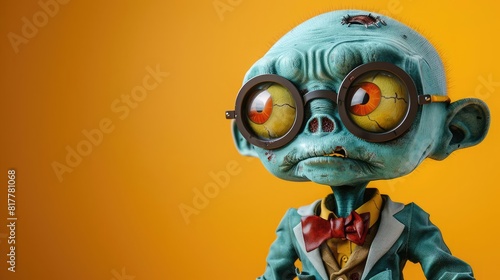 Adorable 3D Render of a Zombie with Glasses, Perfect for Halloween Marketing, Empty Space Background for Text © neural9.com