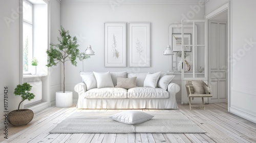 Minimalist Living Room Interior with White Sofa and Bright Atmosphere  Featuring Modern Design and Elegant Style  Ideal for Home Decor and Interior Design Inspiration.