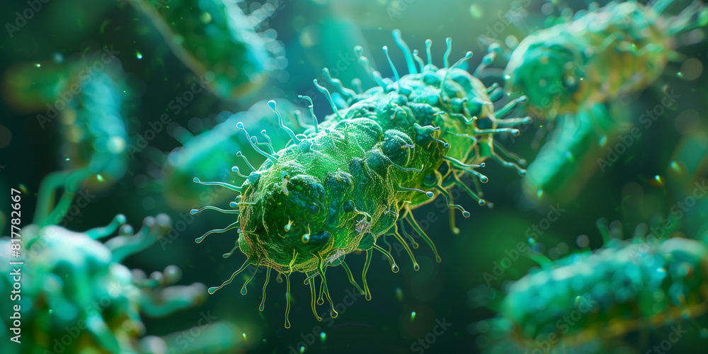 Detailed view of green bacteria under a microscope Detailed view of green bacteria under a microscope