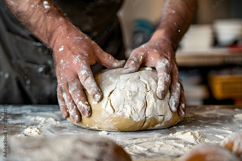 a baker's hands kneading dough for artisanal bread, highlighting the traditional craft of breadmaking a baker's hands kneading dough for artisanal bread, highlighting the traditional craft of breadmaking