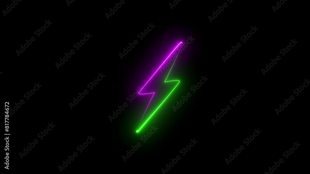 Glowing neon flash icon animation. Lightning strike flash on black background. 4K animation. neon lightning sign. Bright lightning, electrical storm, high voltage. Glowing neon flash icon animation. Lightning strike flash on black background. 4K animation. neon lightning sign. Bright lightning, electrical storm, high voltage.