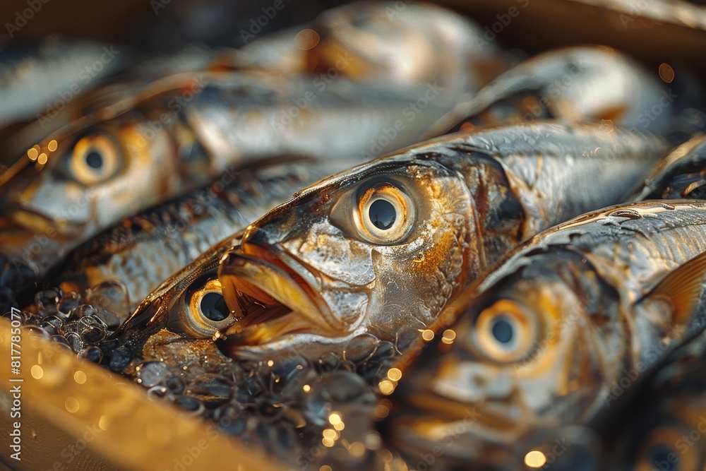 Sardines arranged in a can, perfect for canned food product advertisements. Sardines arranged in a can, perfect for canned food product advertisements.