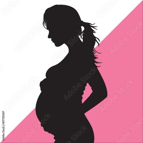 elegant silhouette illustration of pregnant woman's figure, minimalist maternity design for motherhood, childbirth and feminine concepts