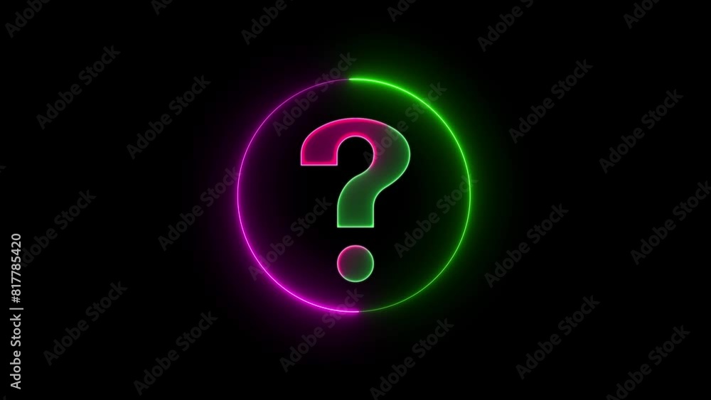 neon glowing question mark abstract black background. Neon question mark icon with neon circle neon glowing question mark abstract black background. Neon question mark icon with neon circle