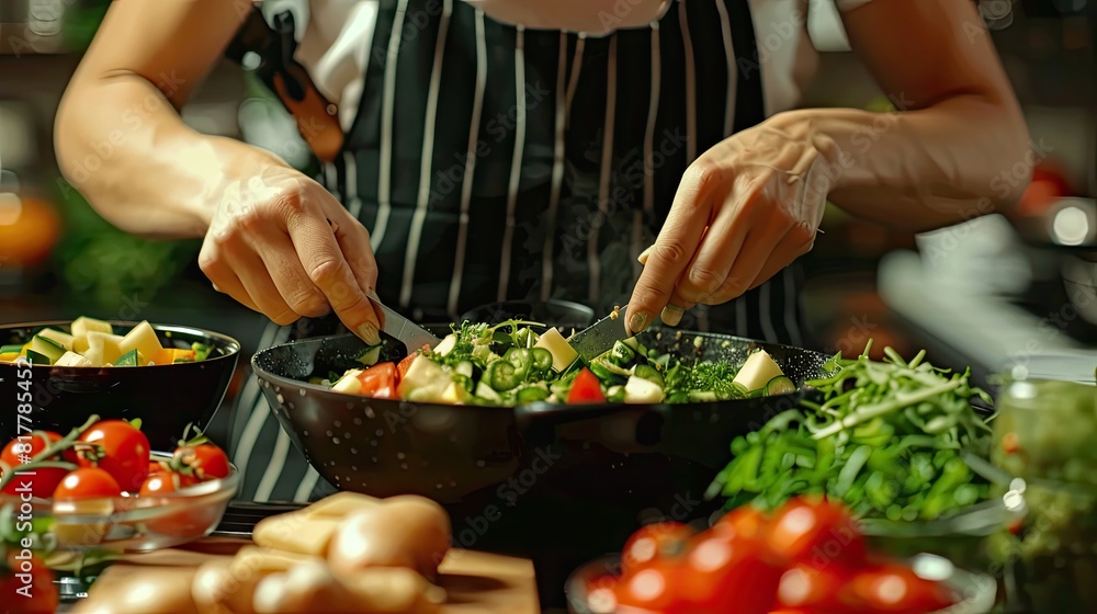 a woman prepares a diet salad. selective focus a woman prepares a diet salad. selective focus