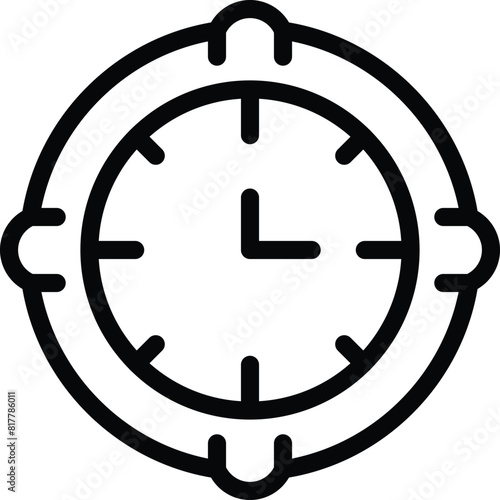 Minimalistic and contemporary black and white vector illustration of a simplistic clock icon design for efficient time management and tracking
