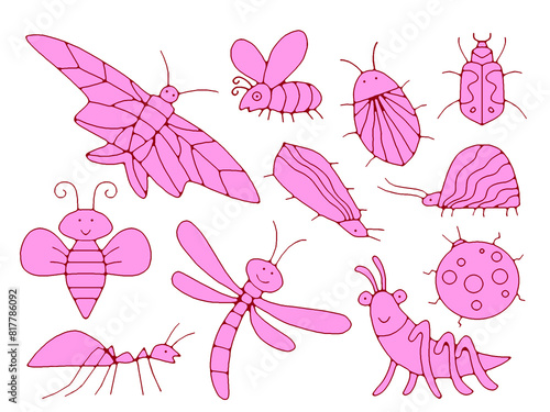 Illustration of different types of insects together