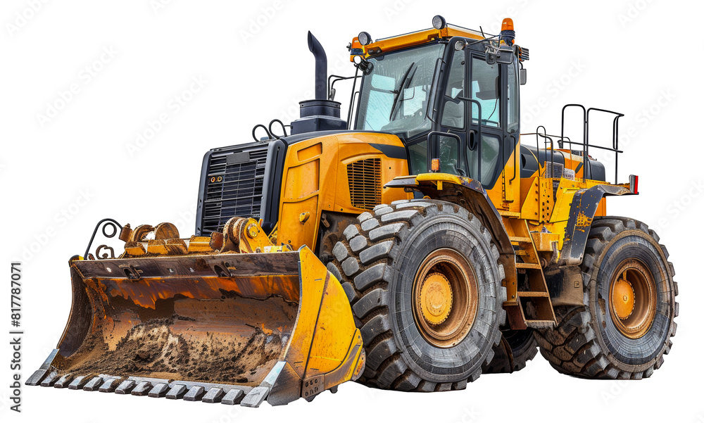 Heavy duty yellow construction vehicle with large bucket, cut out - stock png. Heavy duty yellow construction vehicle with large bucket, cut out - stock png.