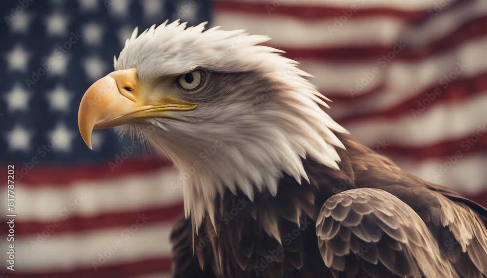 Naklejka premium eagle against the American flag while celebrating Independence Day 