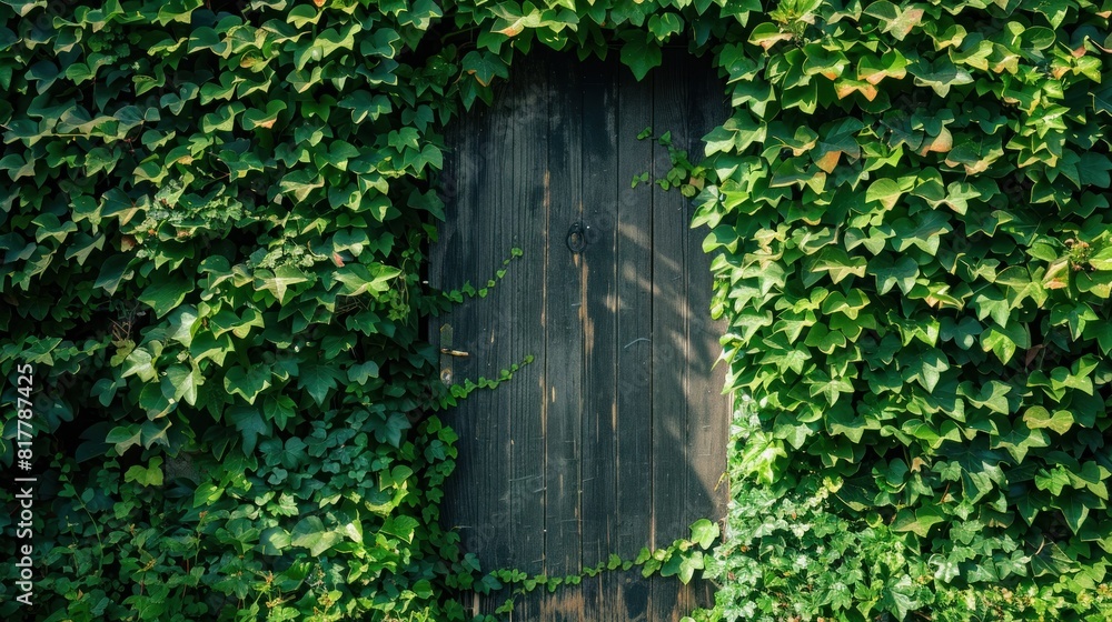 Door and bright green ivy in garden. Natural composition Door and bright green ivy in garden. Natural composition