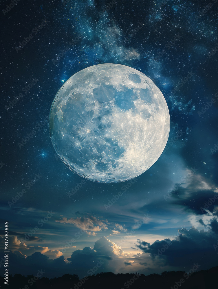Fototapeta premium Full moon on the night sky, photo realistic, high definition