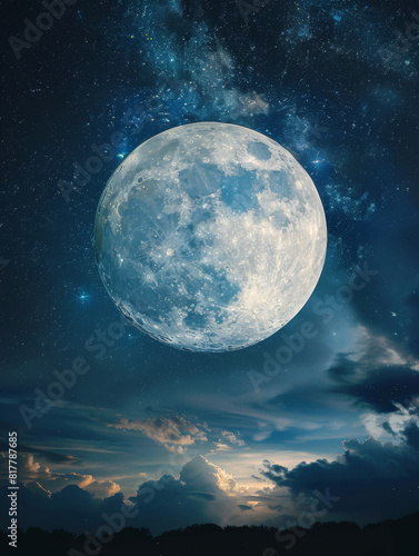 Full moon on the night sky  photo realistic  high definition