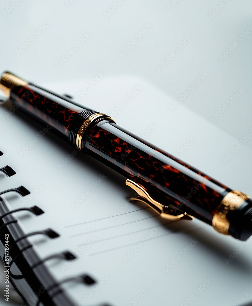 Fototapeta premium classy fountain pen on blank notebook, isolated white background