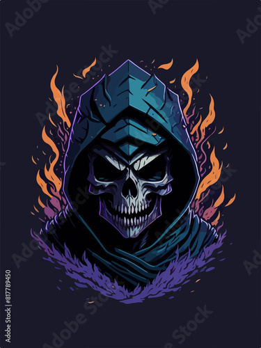 This t-shirt design features a skull assassin, surrounded by dark magic and the aura of death.