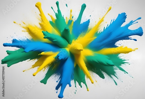 Colorful Brazilian flag green yellow blue color Holi paint powder explosion isolated white background photo