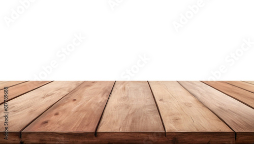 Empty wooden table top Brown For displaying product  The background is transparent.