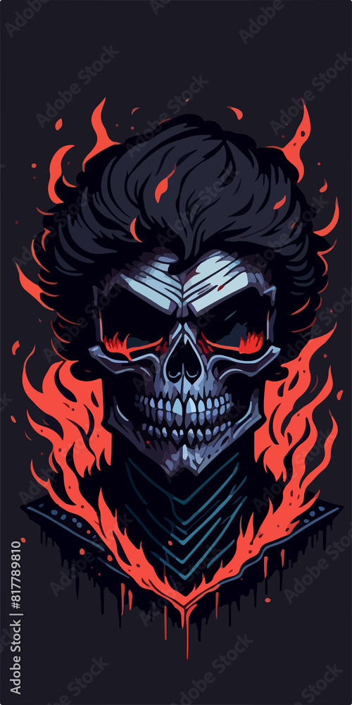 The power of the underworld is on full display in this skull demon t-shirt design, complete with flames and a menacing gaze. The power of the underworld is on full display in this skull demon t-shirt design, complete with flames and a menacing gaze.